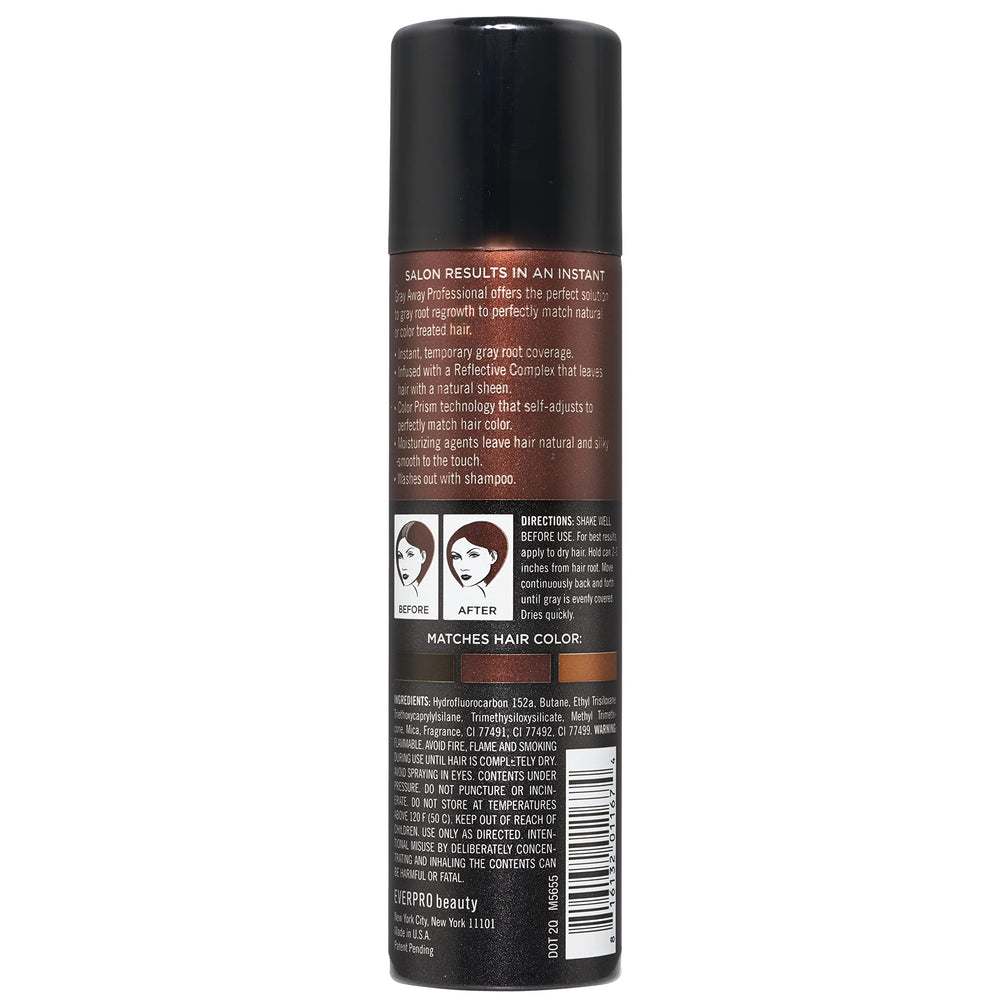 Gray Away wash-out formula shown with shampoo for easy removal.