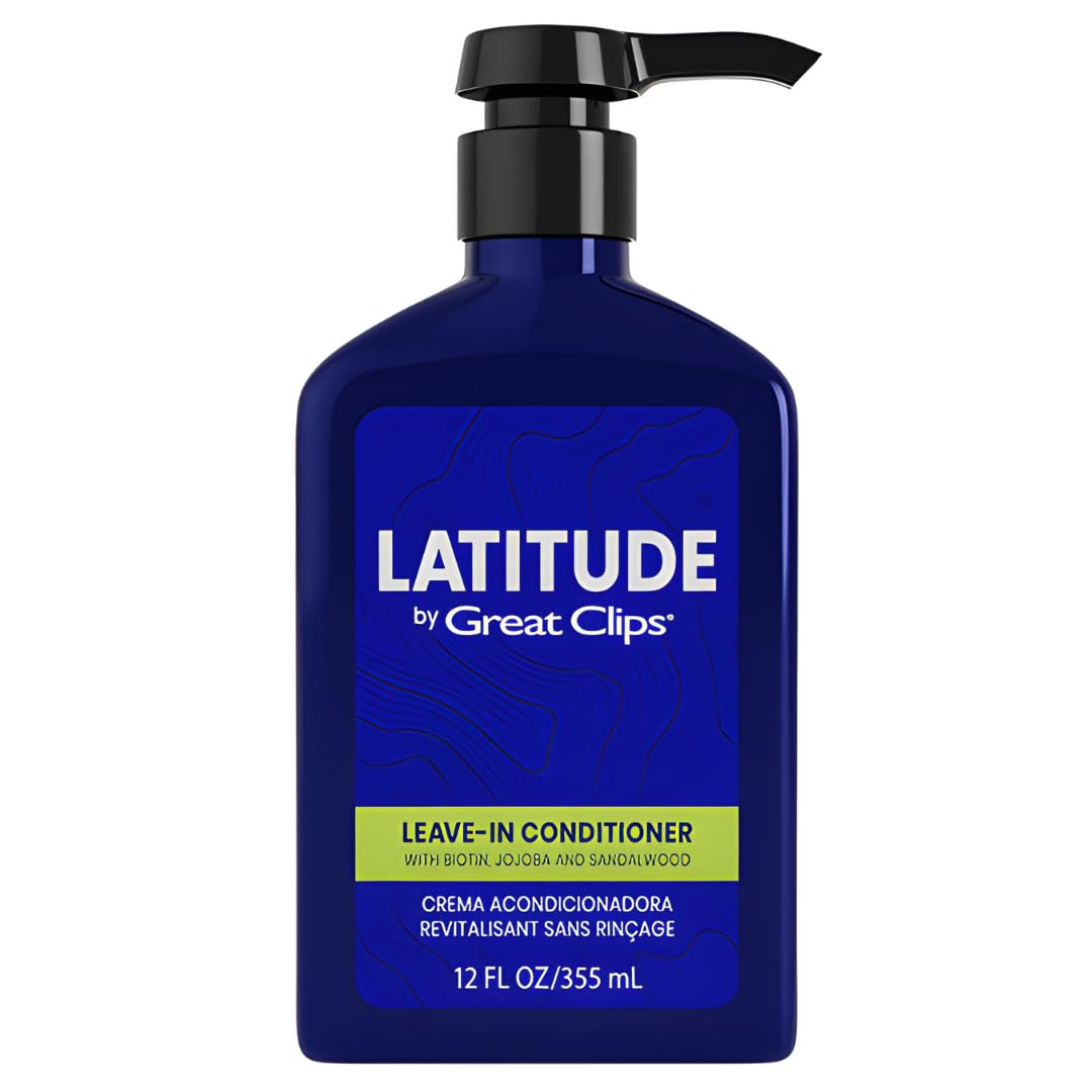 GREAT CLIPS LATITUDE leave-in conditioner bottle showing hydrating formula for everyday hair care.