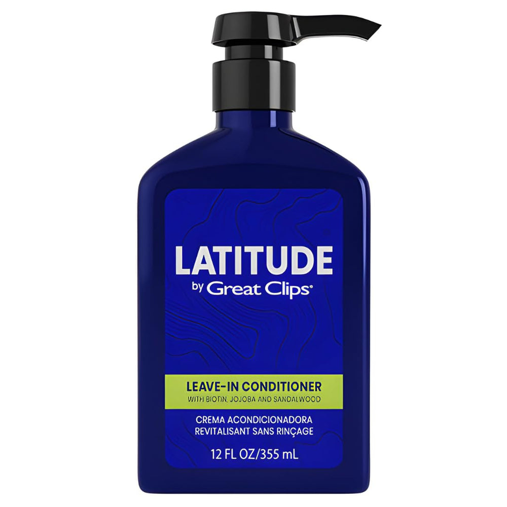 GREAT CLIPS LATITUDE leave-in conditioner bottle showing hydrating formula for everyday hair care.