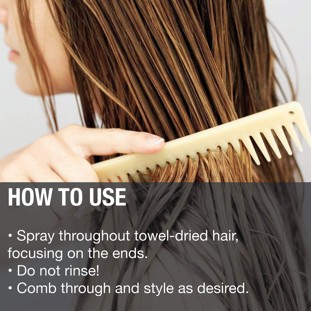 GREAT CLIPS Nourishing Leave-In Conditioner ends close-up emphasizes reduced knots for easier combing.