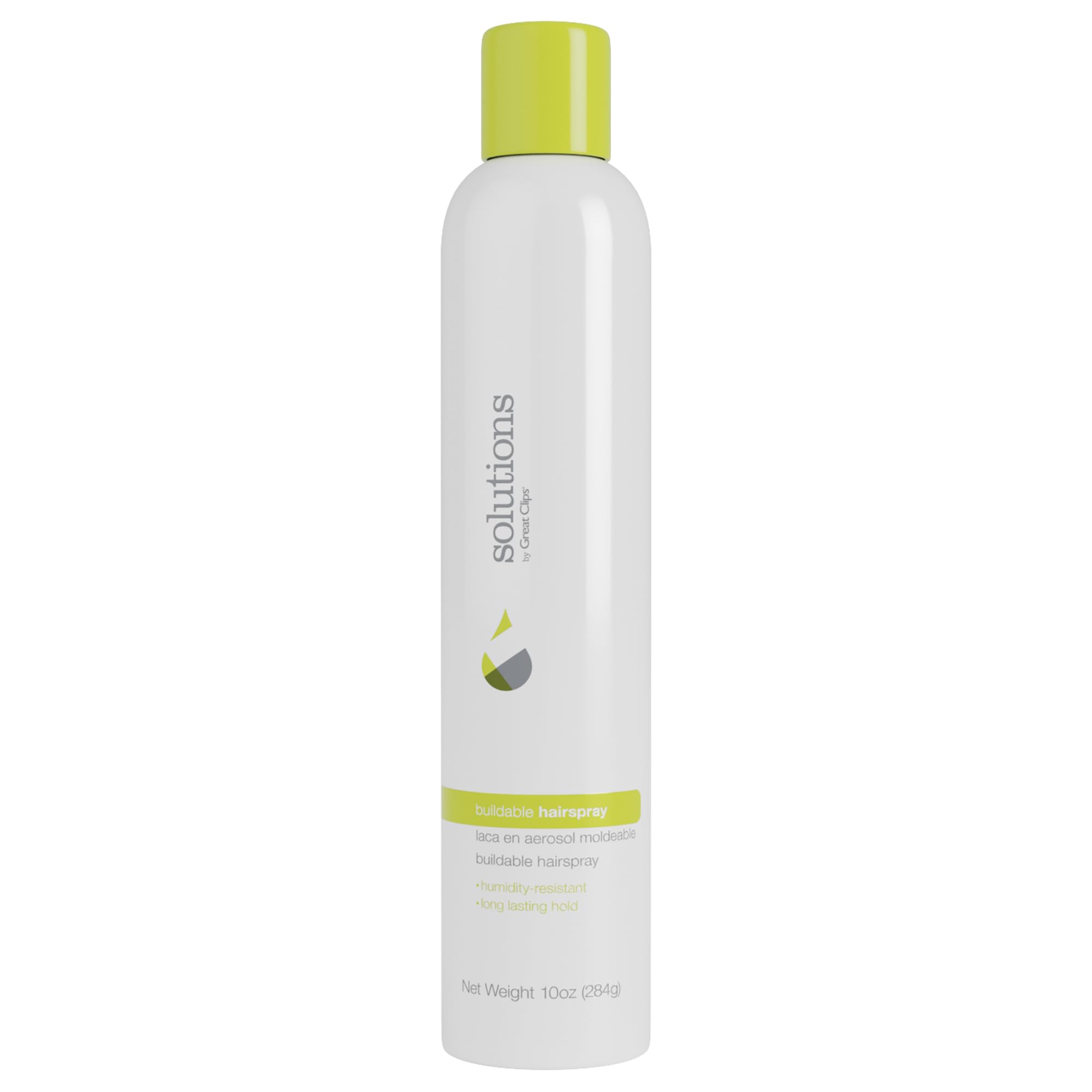 Great Clips Solutions Buildable Hairspray bottle front view for even hold and layering
