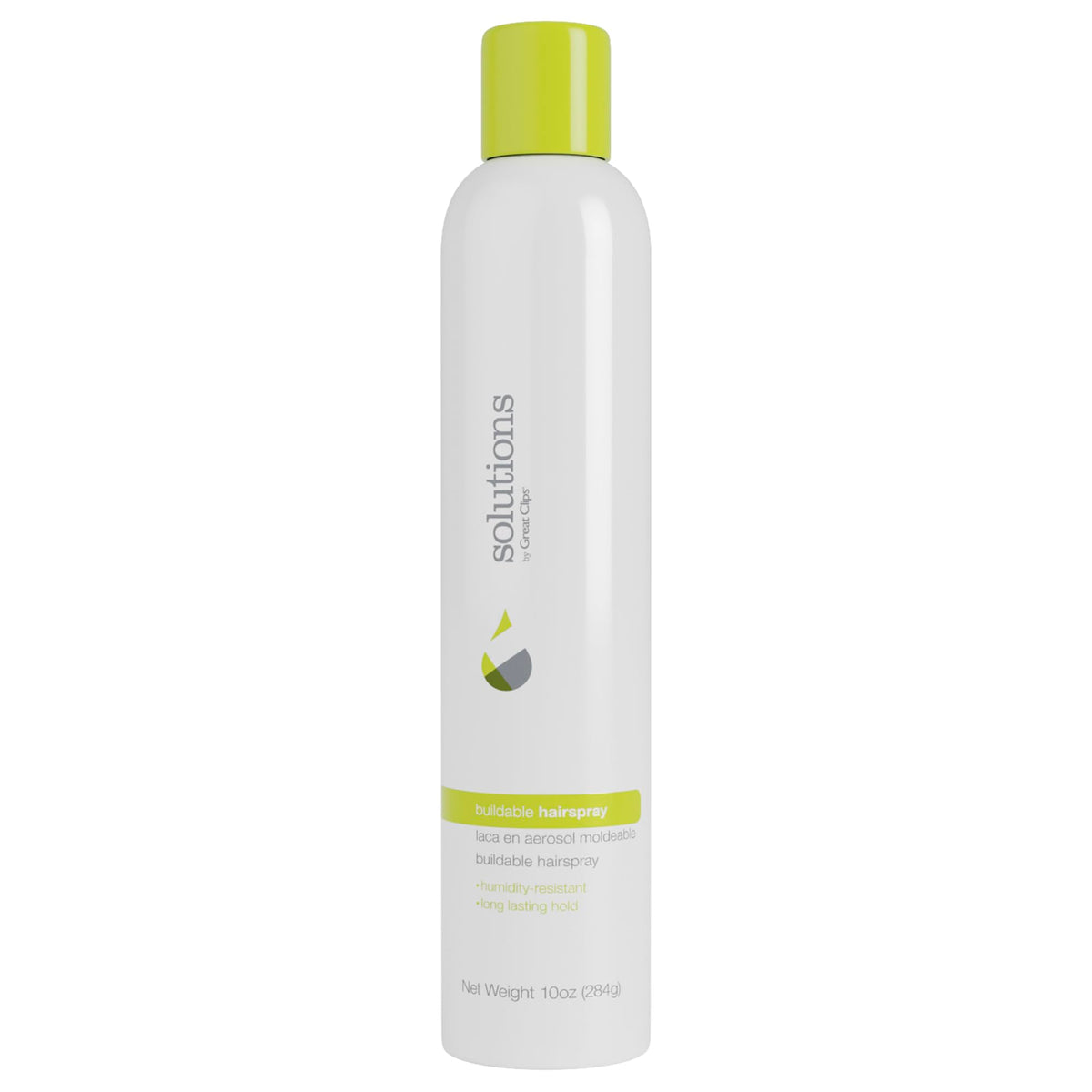 Great Clips Solutions Buildable Hairspray bottle front view for even hold and layering