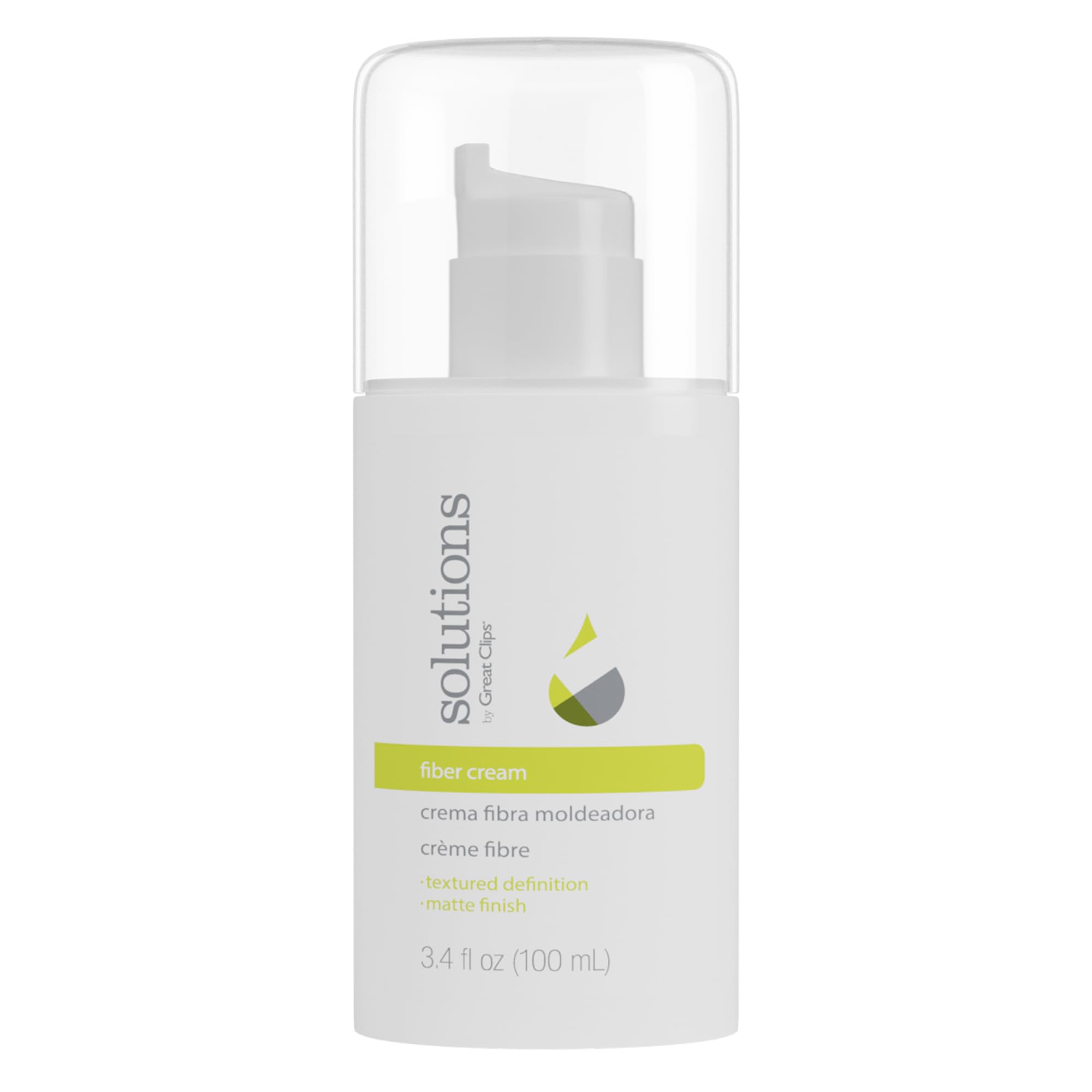 Great Clips Solutions Fiber Cream bottle shows firm hold for all hair types.