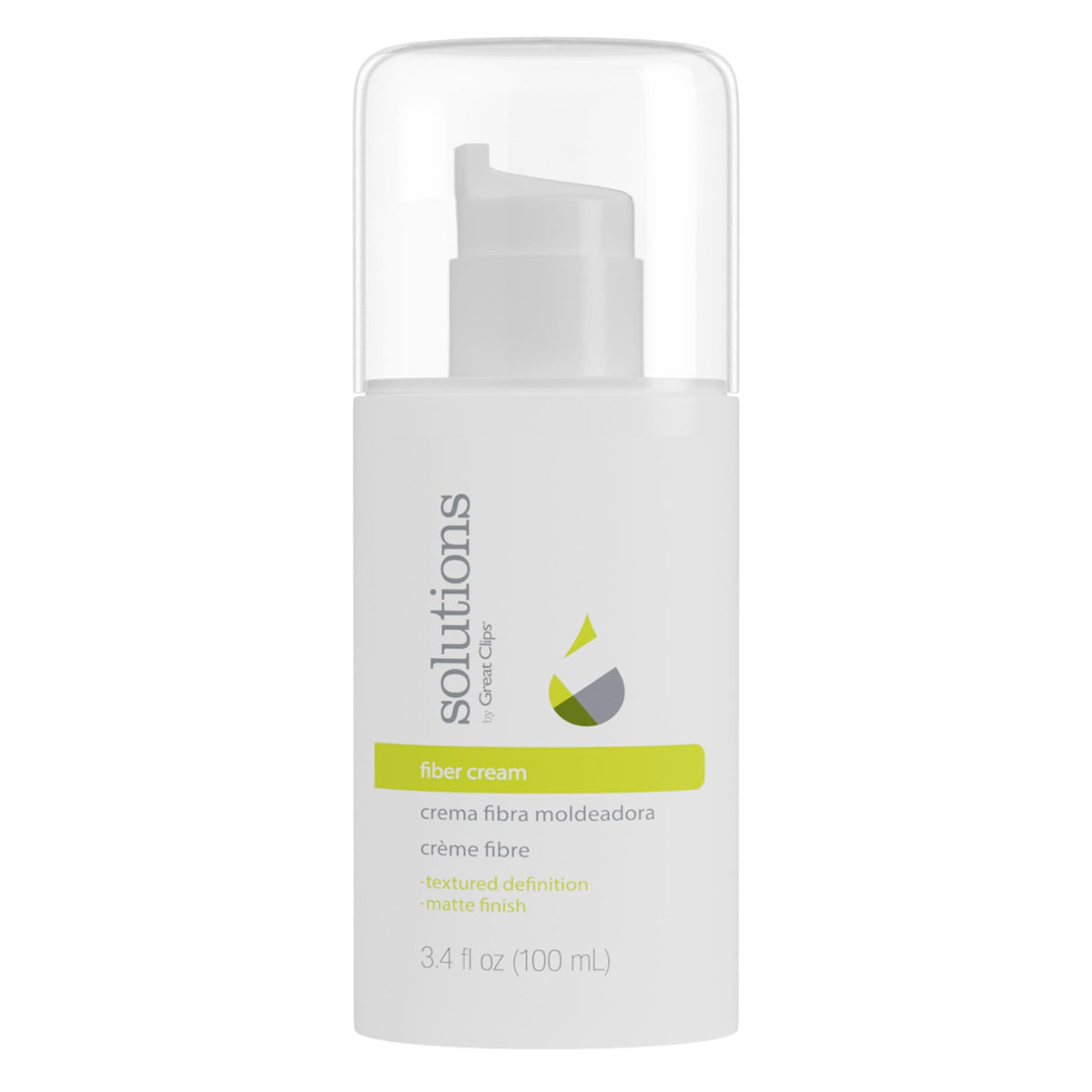 Great Clips Solutions Fiber Cream bottle shows firm hold for all hair types.