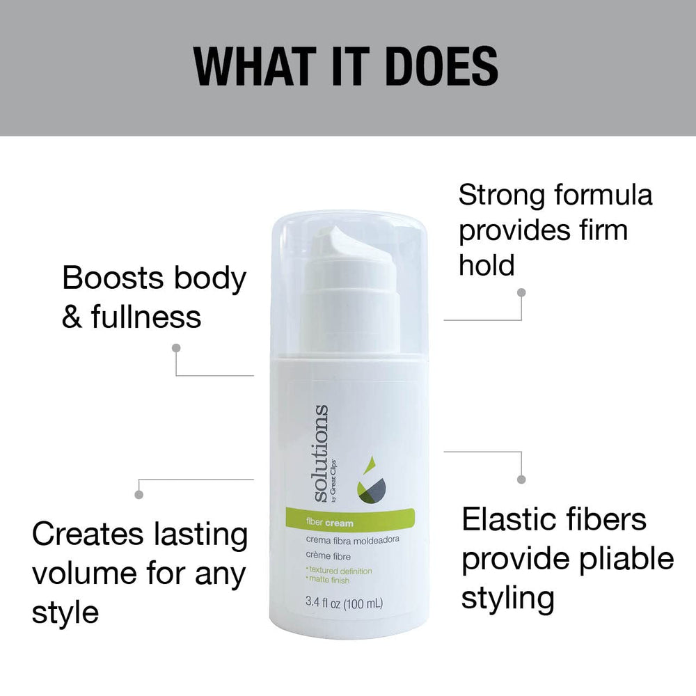 Great Clips Solutions Fiber Cream on curly hair highlights defined volume and natural finish.