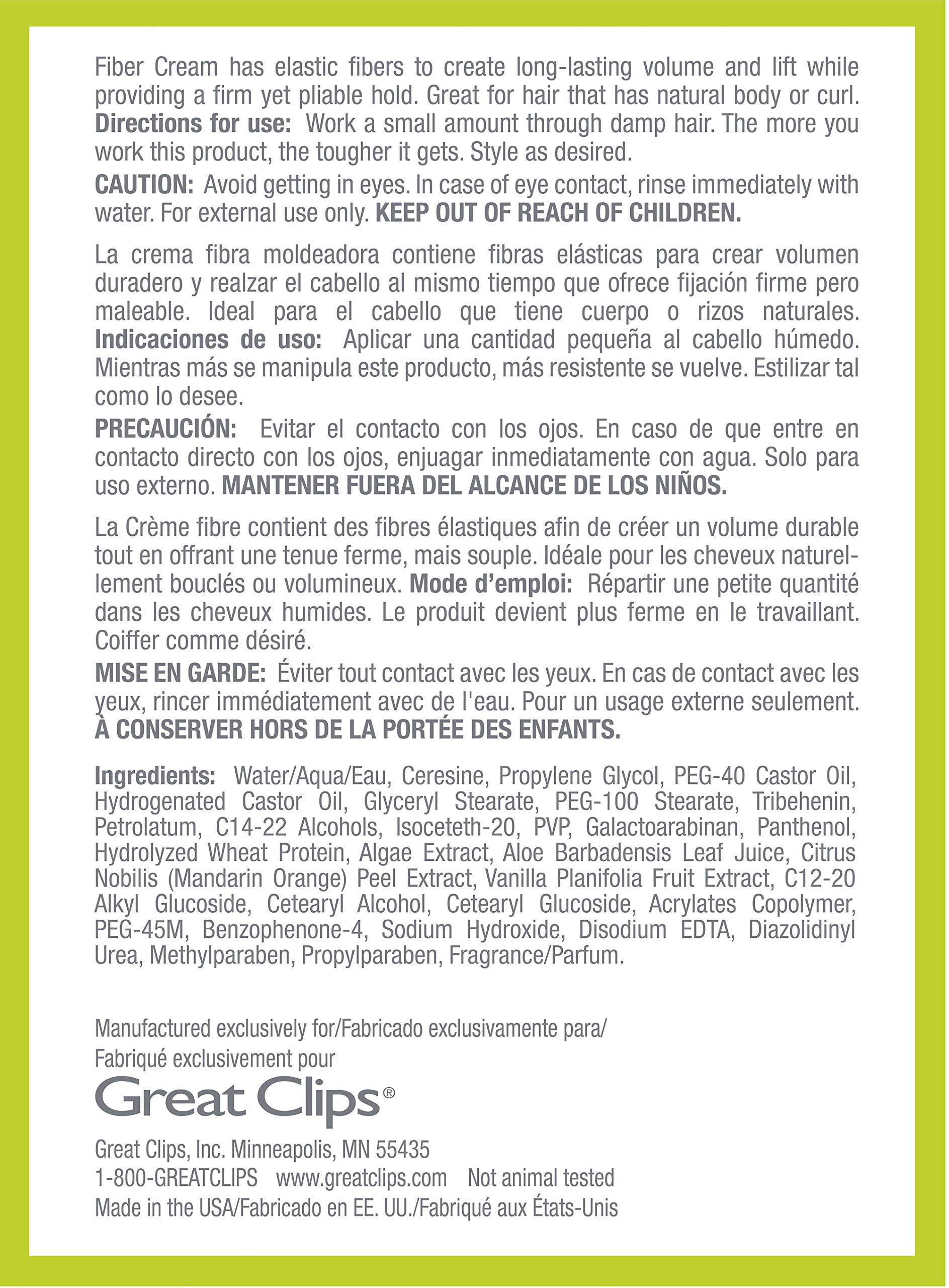 Great Clips Solutions Fiber Cream washes out easily in the shower.
