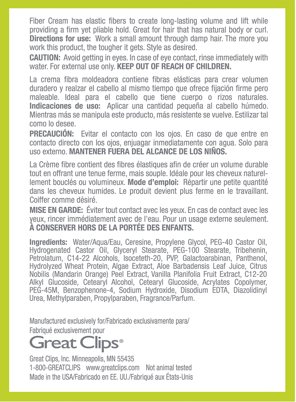 Great Clips Solutions Fiber Cream washes out easily in the shower.