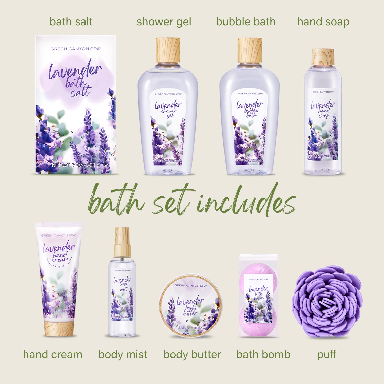 Green Canyon Spa lavender shower gel bottle ideal for refreshing morning routine