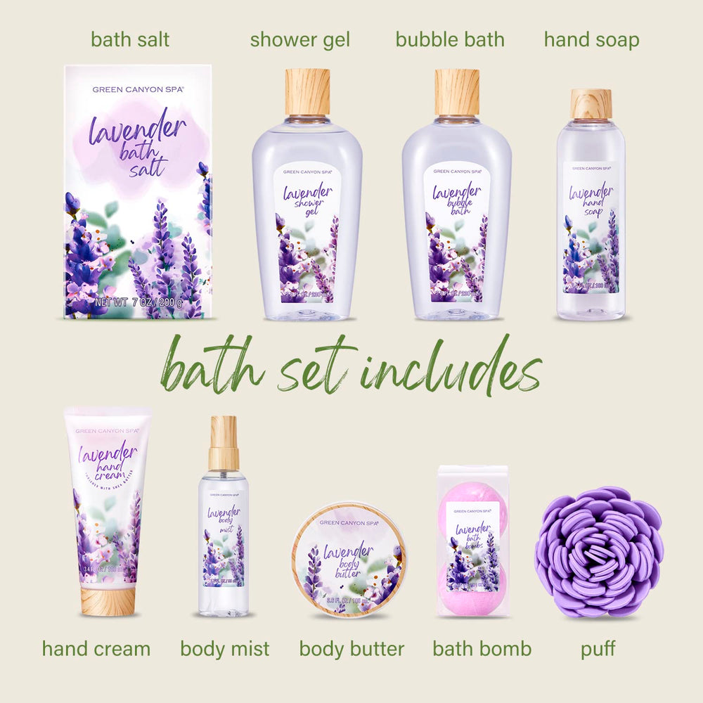 Green Canyon Spa lavender shower gel bottle ideal for refreshing morning routine
