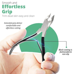 GREEN ESTETICA professional cuticle trimmer black smooth handle demonstrates ergonomic design for comfortable use.