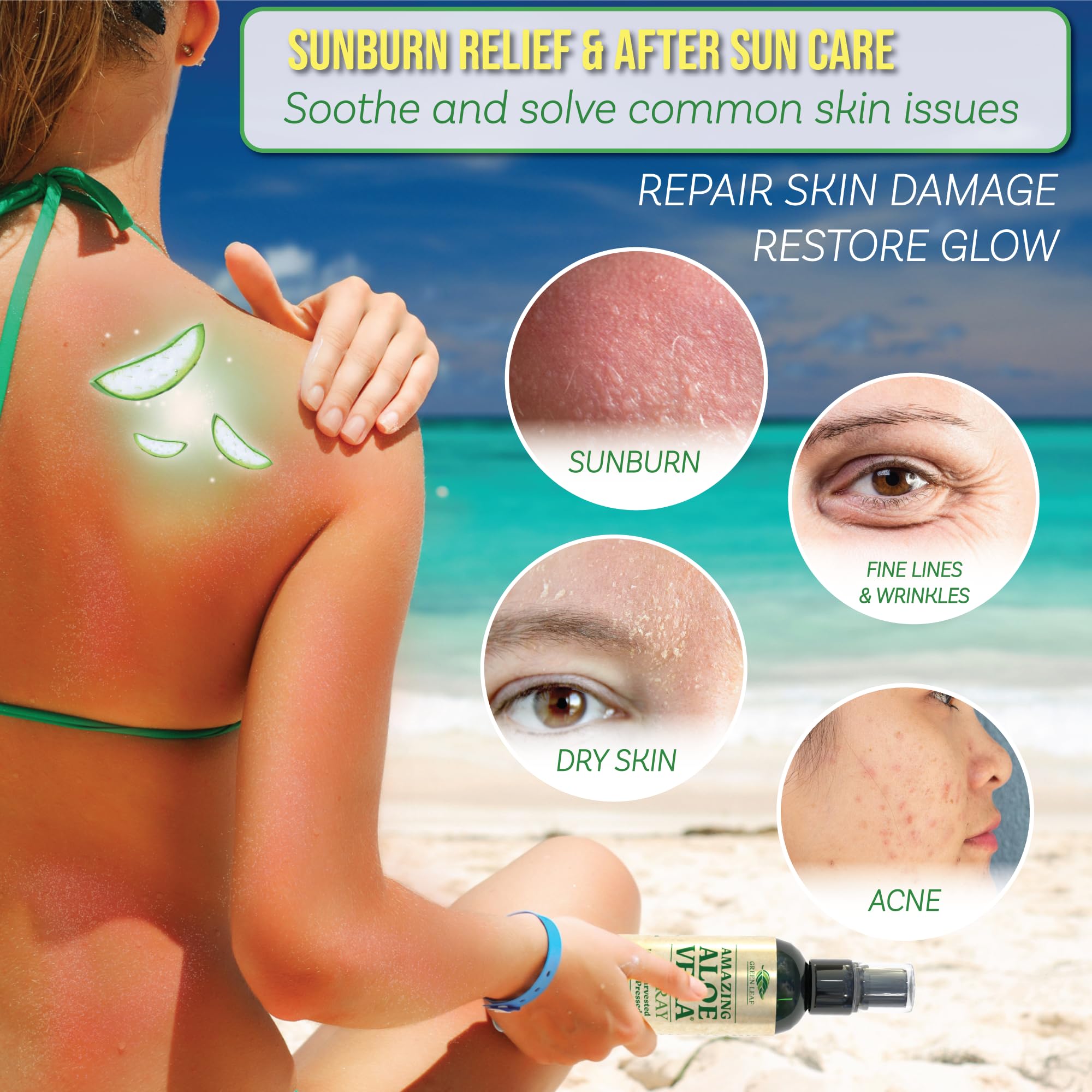 Green Leaf Naturals Aloe Vera juice shows cold-pressed purity for fast-absorbing care.