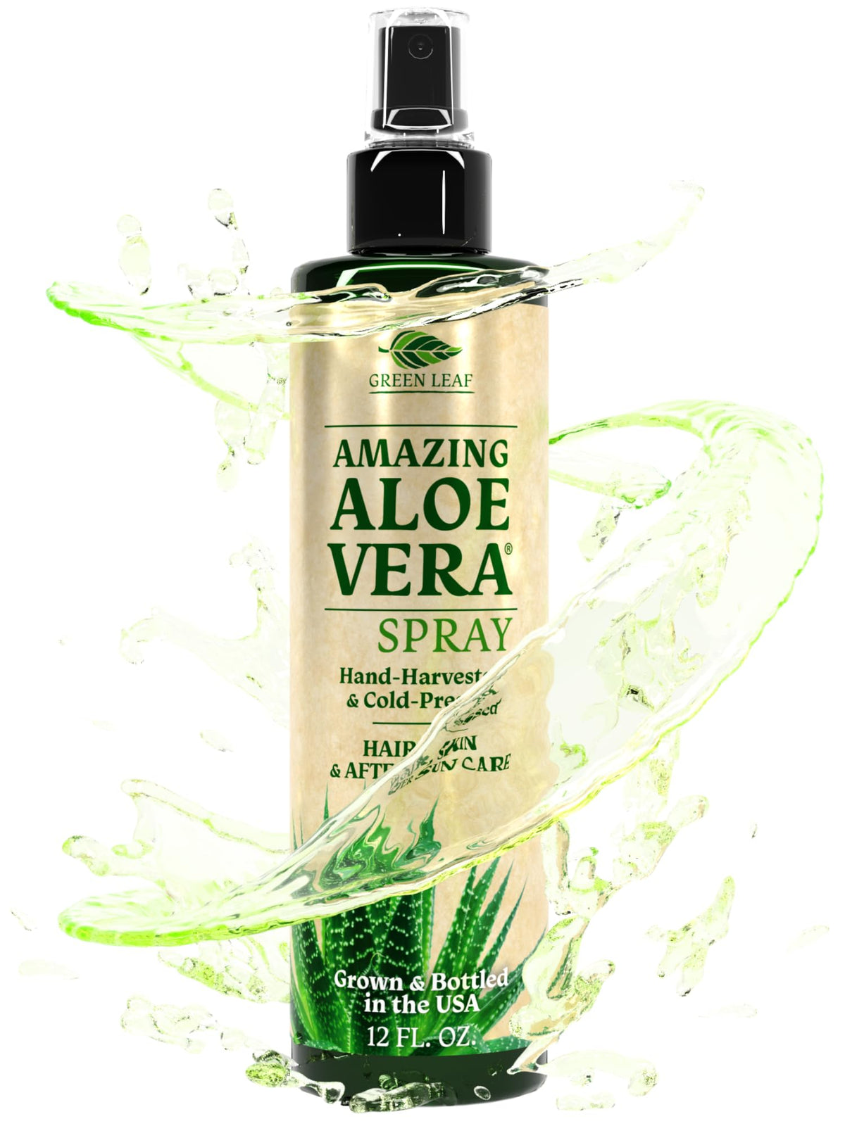Green Leaf Naturals Aloe Vera Spray bottle 12oz on skin for hydrating moisture