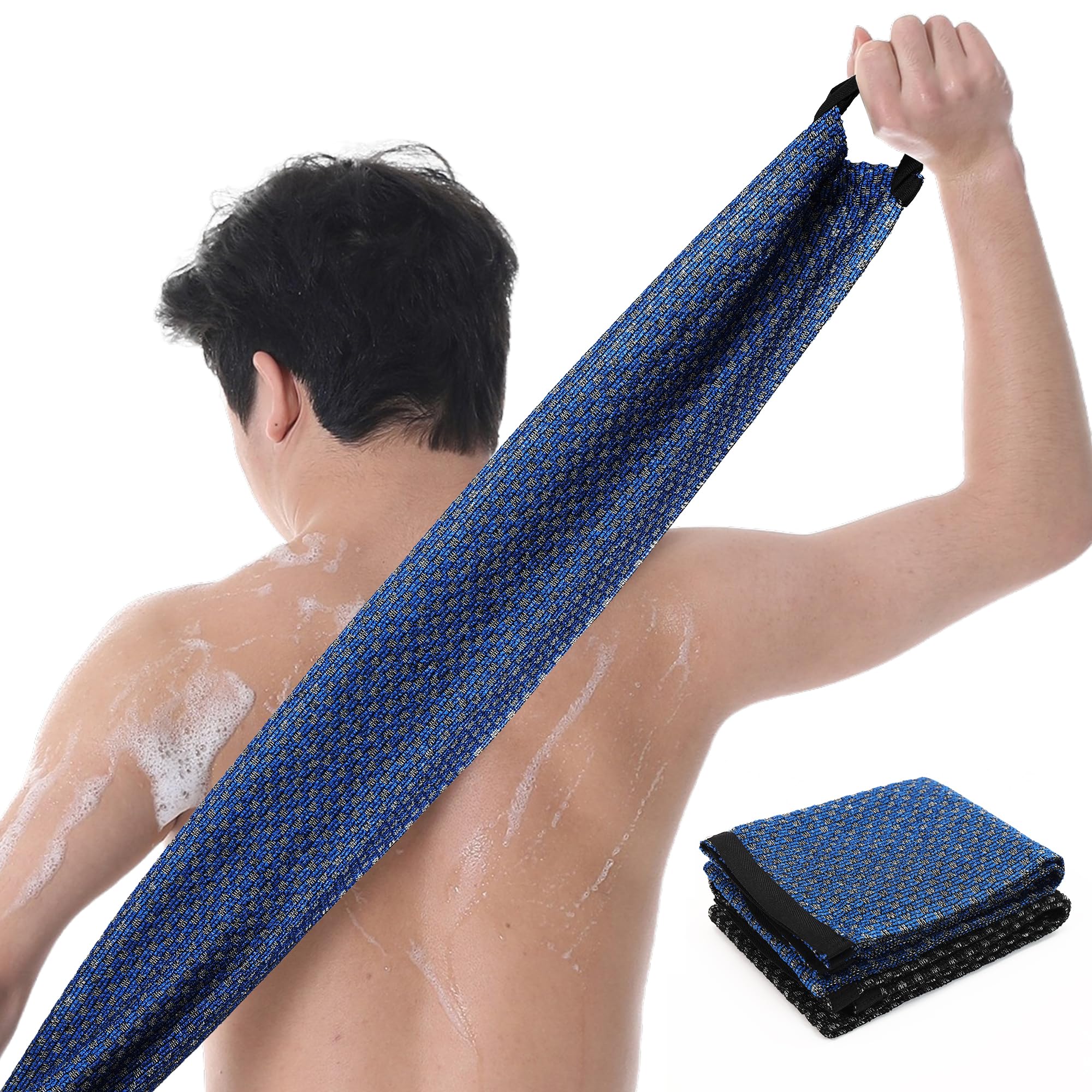 GREEN POMELO Japanese exfoliating towel blue, gentle cleansing for all skin types.