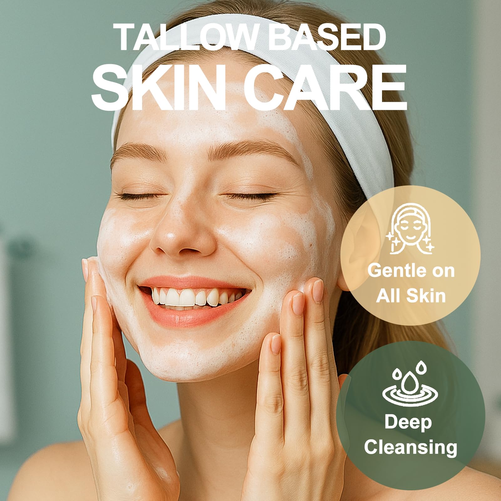 GreenBliss Beef Tallow Face Wash foam texture demonstrates non-stripping cleansing