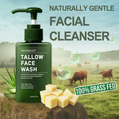 GreenBliss Grass-Fed Tallow Balm jar highlights skin-nourishing ingredients in a cleanser