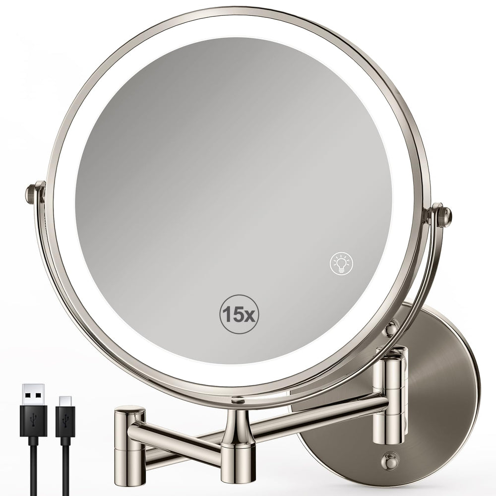 GREENFROM magnifying mirror 8.5-inch front view with balanced lighting for makeup