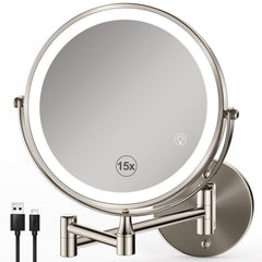 GREENFROM magnifying mirror 8.5-inch front view with balanced lighting for makeup