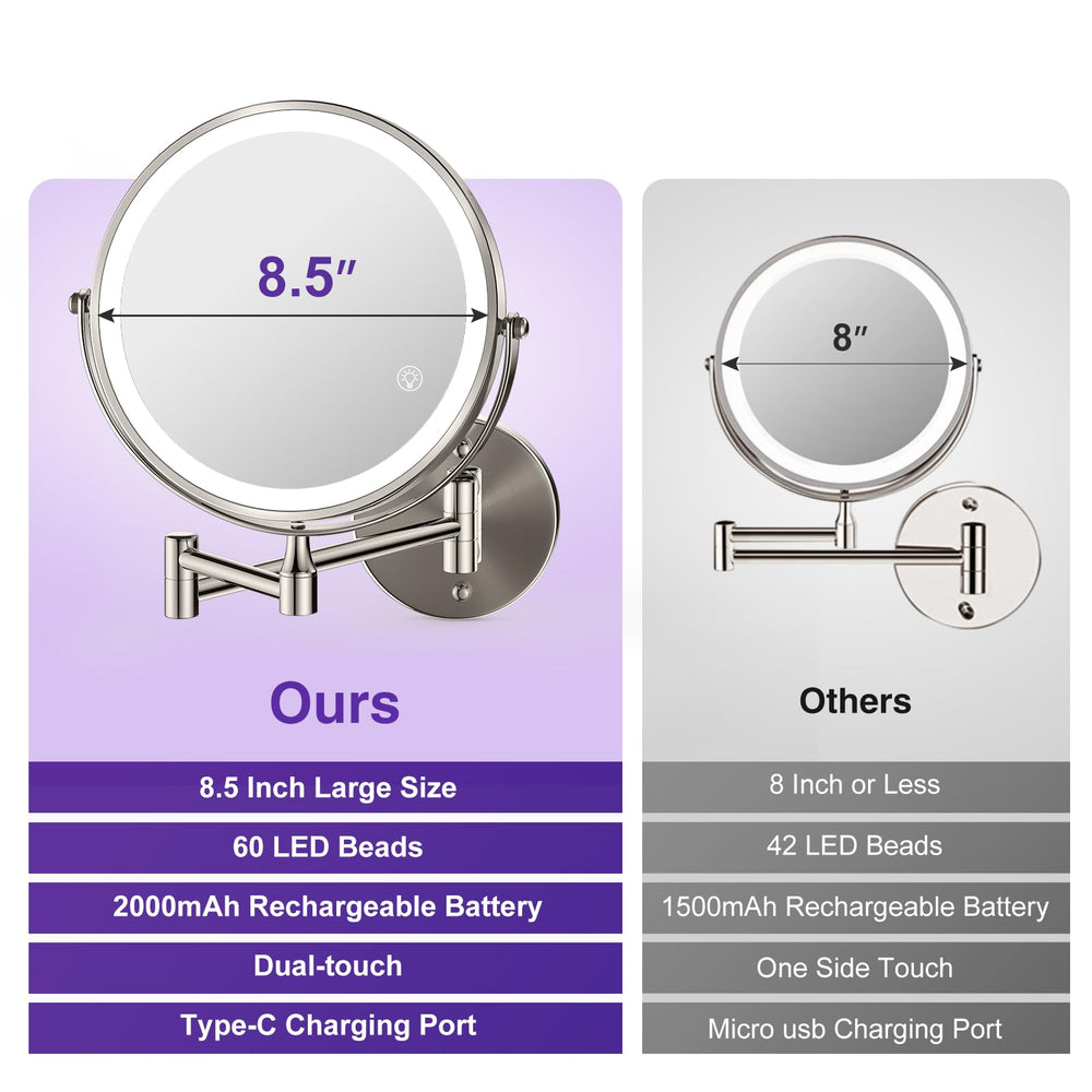 GREENFROM magnifying mirror side-angle lit shows adjustable brightness for precise grooming