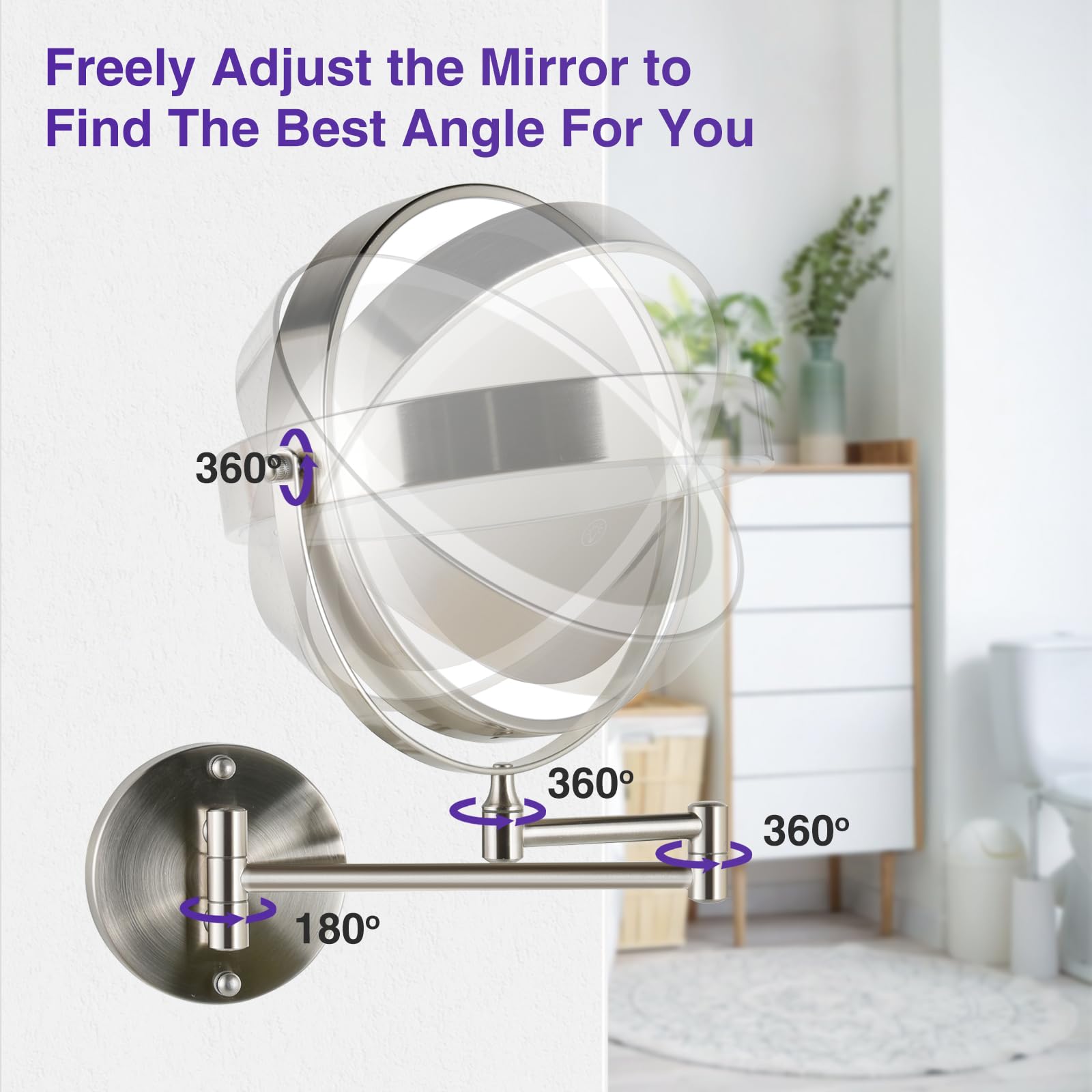 GREENFROM rechargeable battery keeps mirror cordless and ready for use