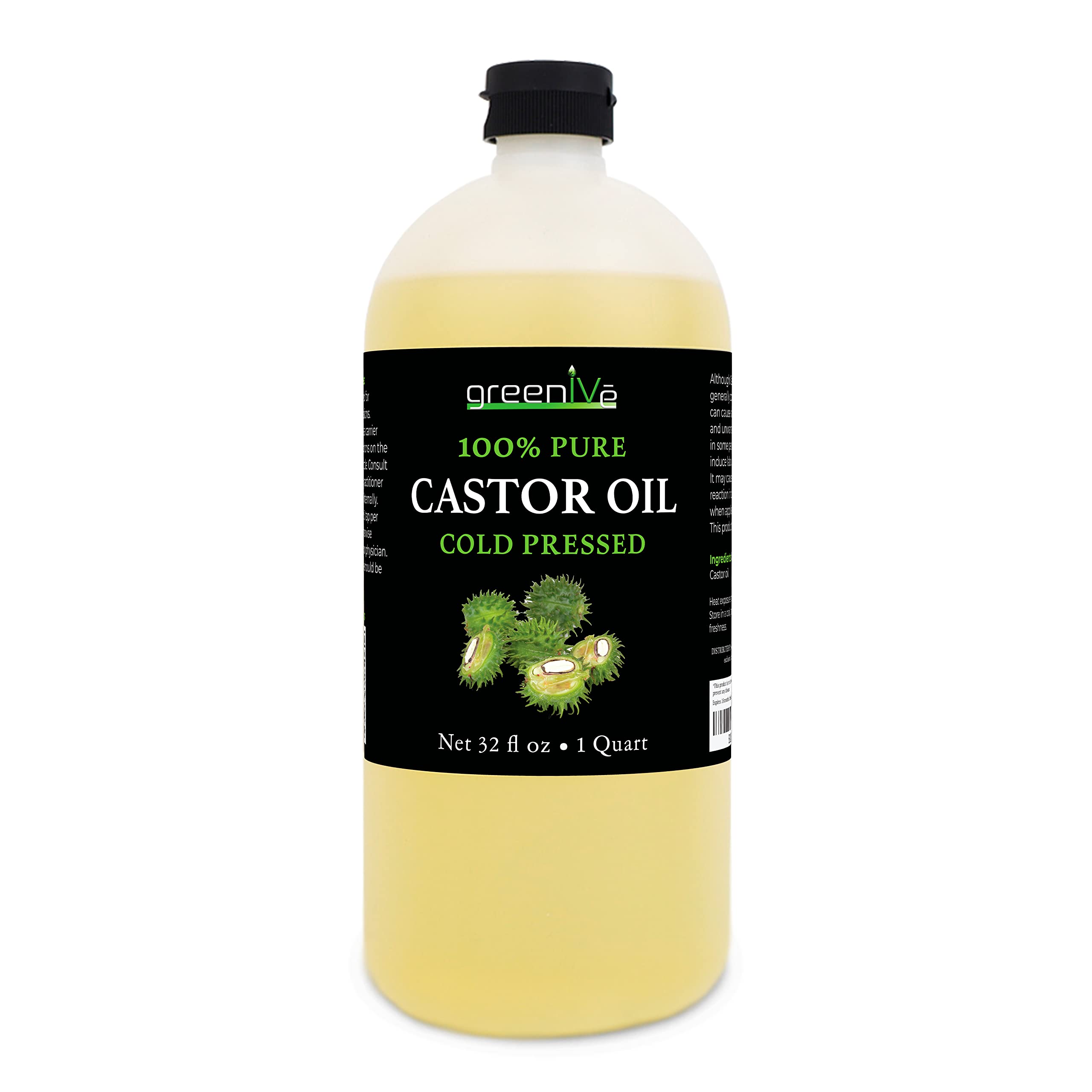 Close-up of GreenIVe castor oil bottle cap highlighting hexane-free purity.
