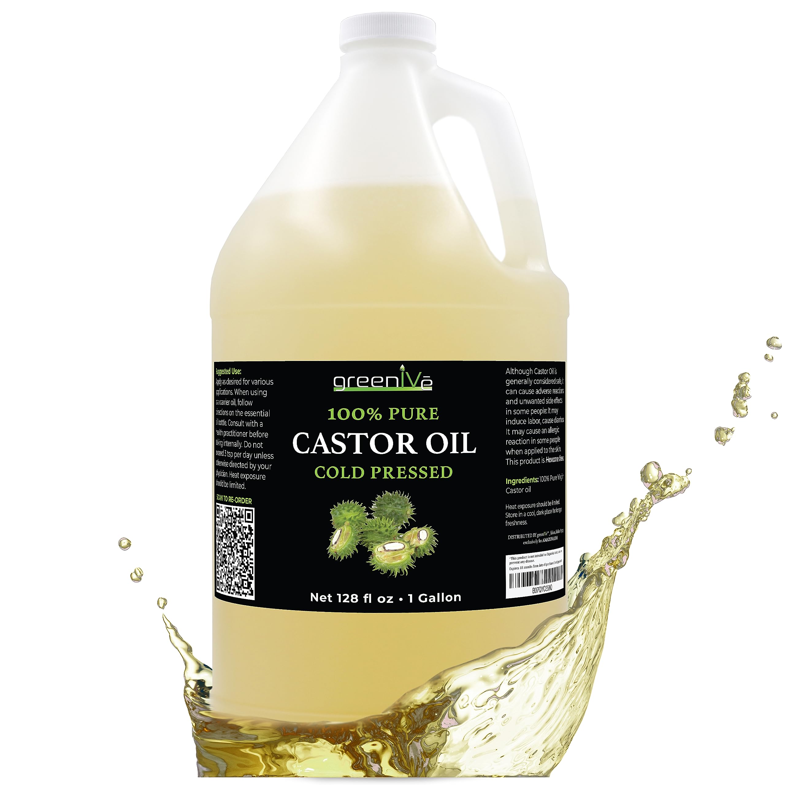GreenIVe Castor Oil bottle pour shows pure, hexane-free oil for lashes and skin.