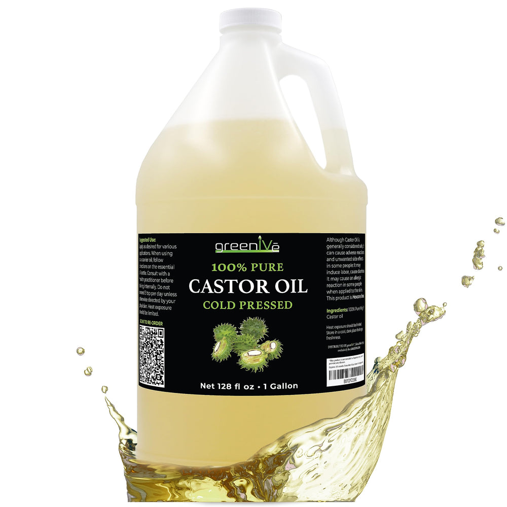 GreenIVe Castor Oil bottle pour shows pure, hexane-free oil for lashes and skin.