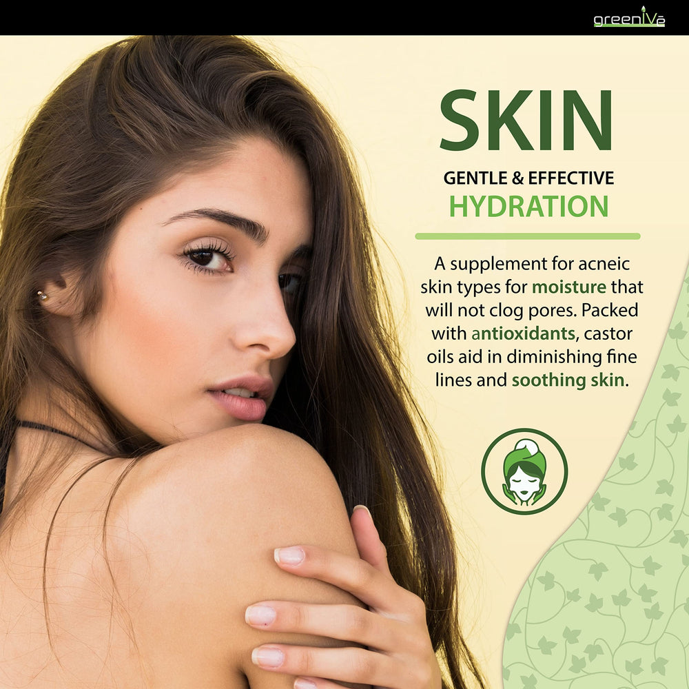 GreenIVe Castor Oil hexane-free label signals clean, pure skin oil.