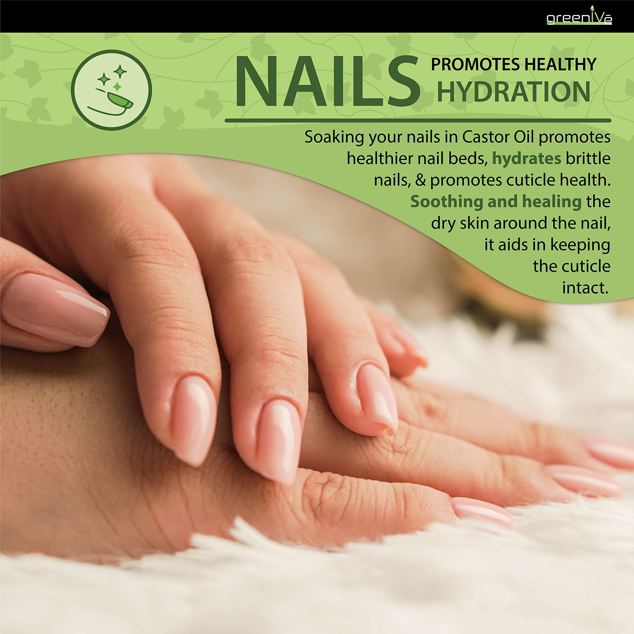 GreenIVe castor oil label emphasizes hexane-free, pure formulation.