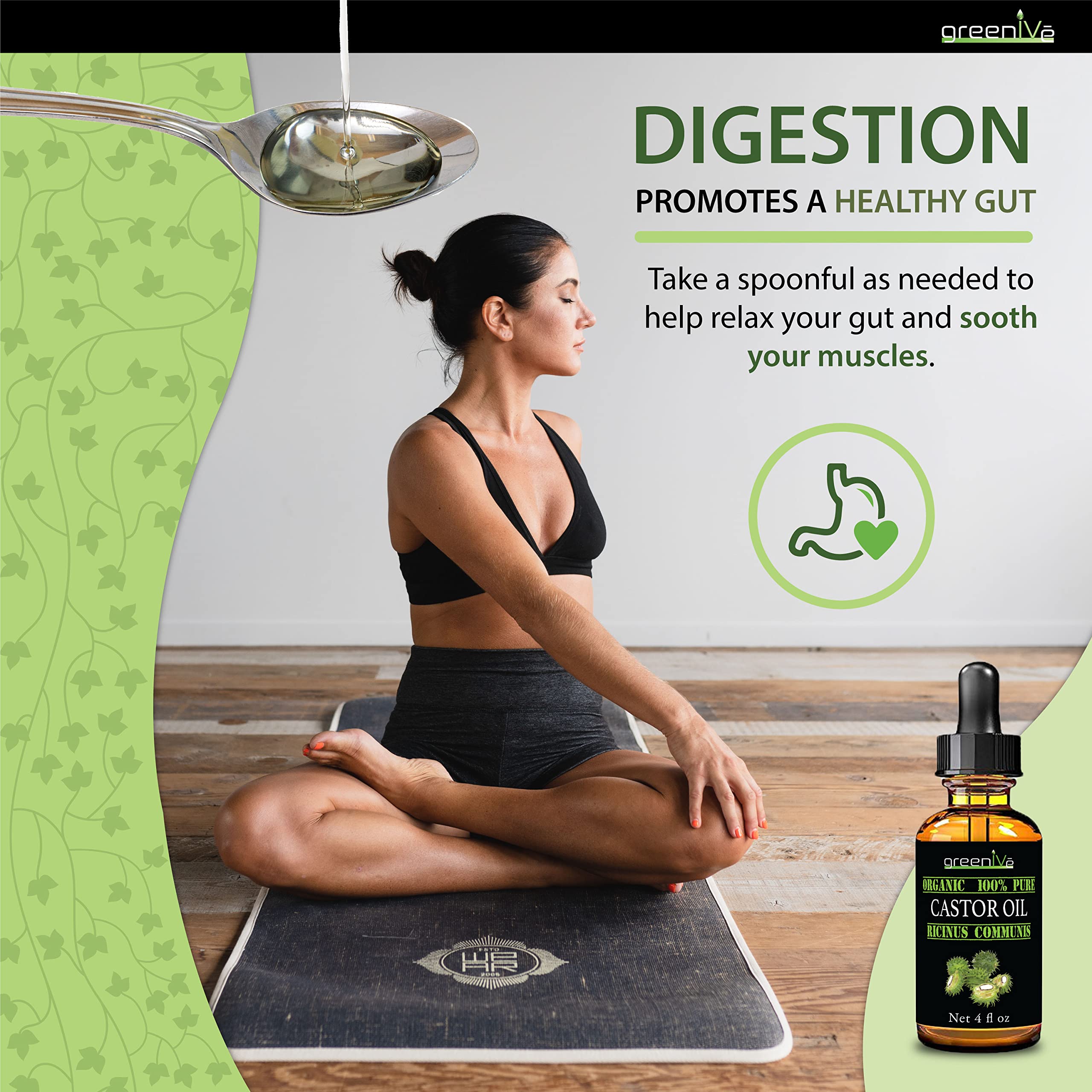 GreenIVe Castor Oil skin-moisturizer features deep hydration and quick absorption.