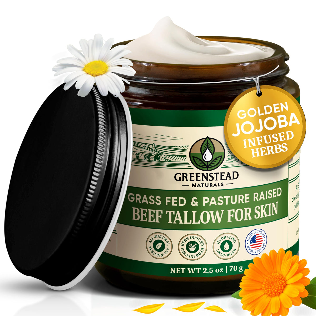 Greenstead Naturals whipped-tallow-balm texture for smoothing dry skin.