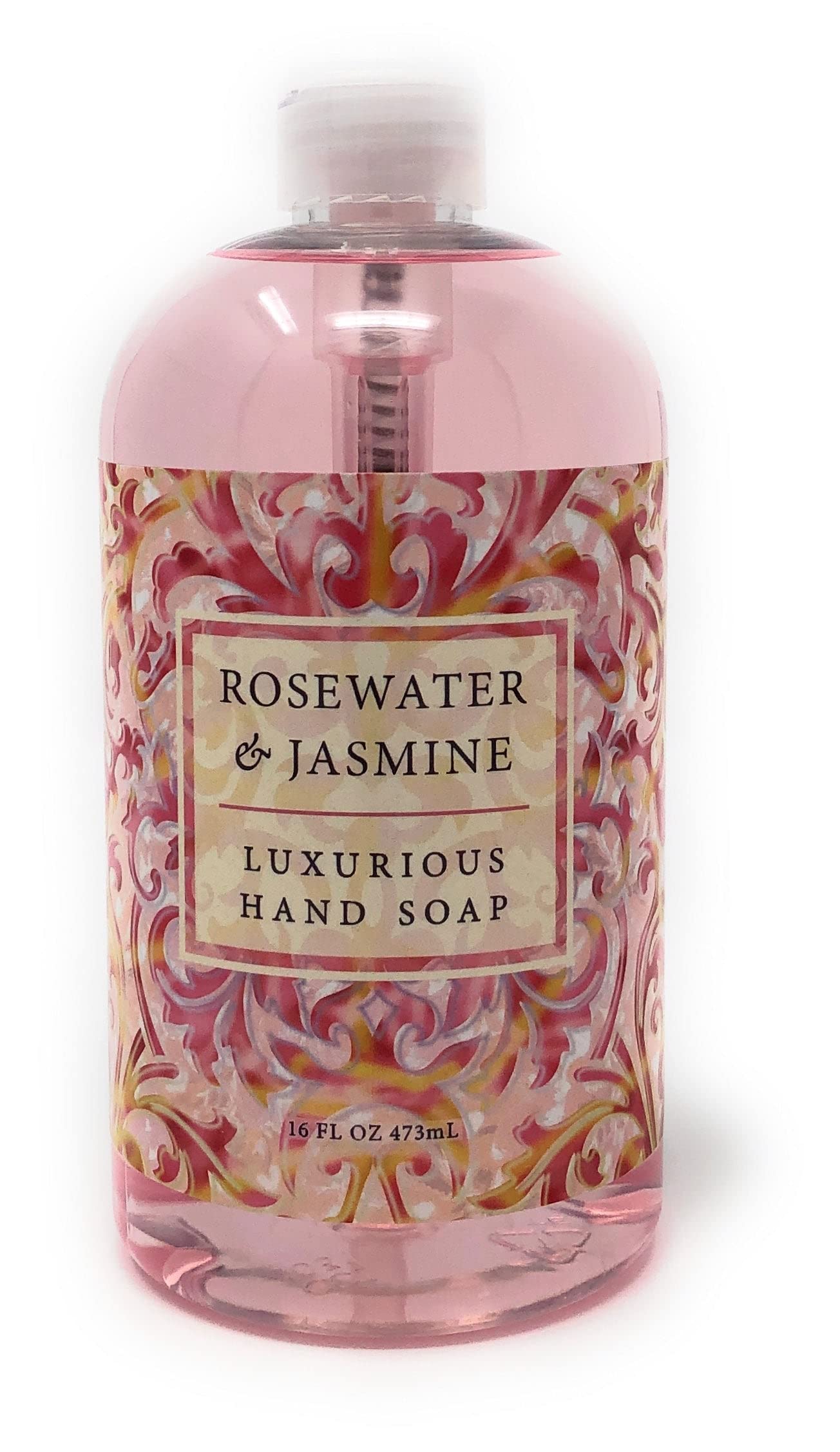 Greenwich Bay Rosewater Jasmine Hand Soap delivers calming fragrance during handwashing rituals.