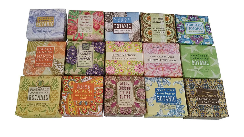 Greenwich Bay Soap Sampler 15-pack with 1.9oz bars offers diverse scents for gifting and sampling.
