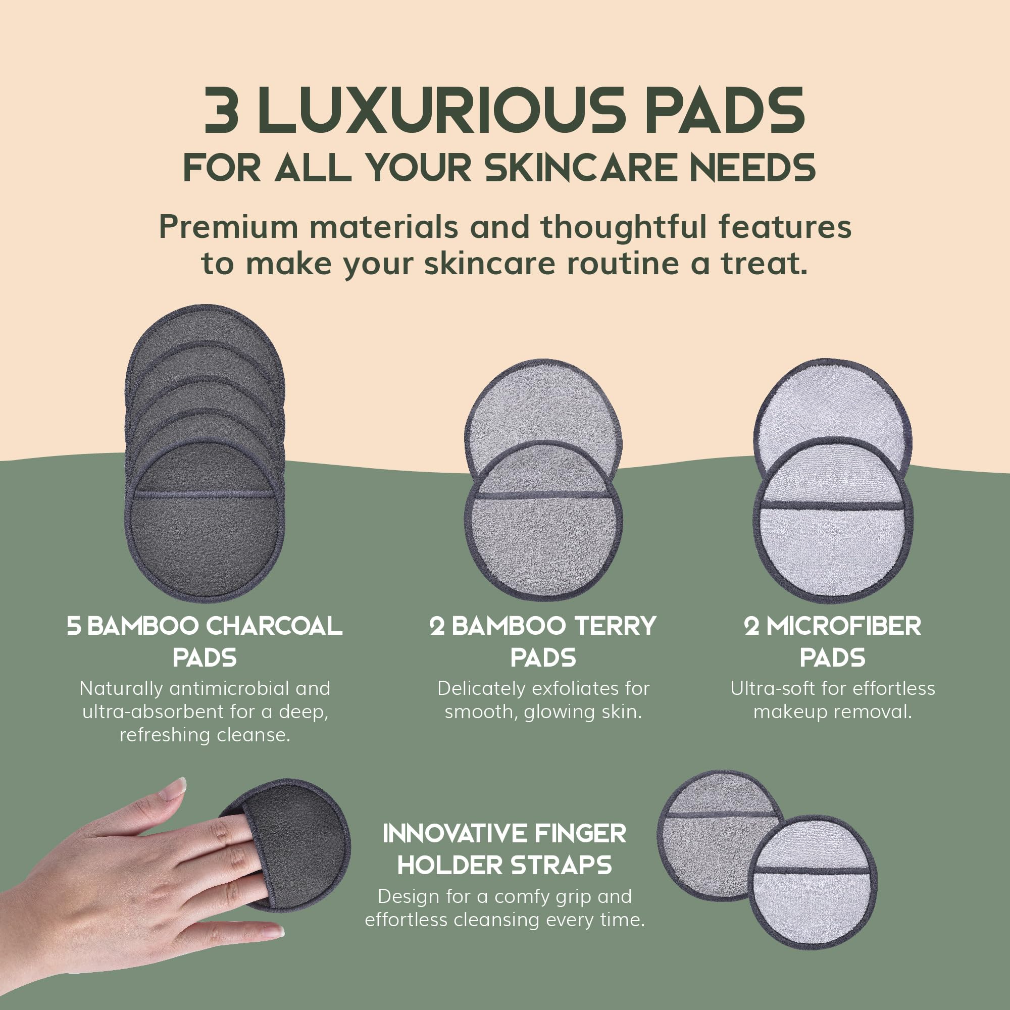 Greenzla bamboo charcoal pad highlighting exfoliation friendly texture
