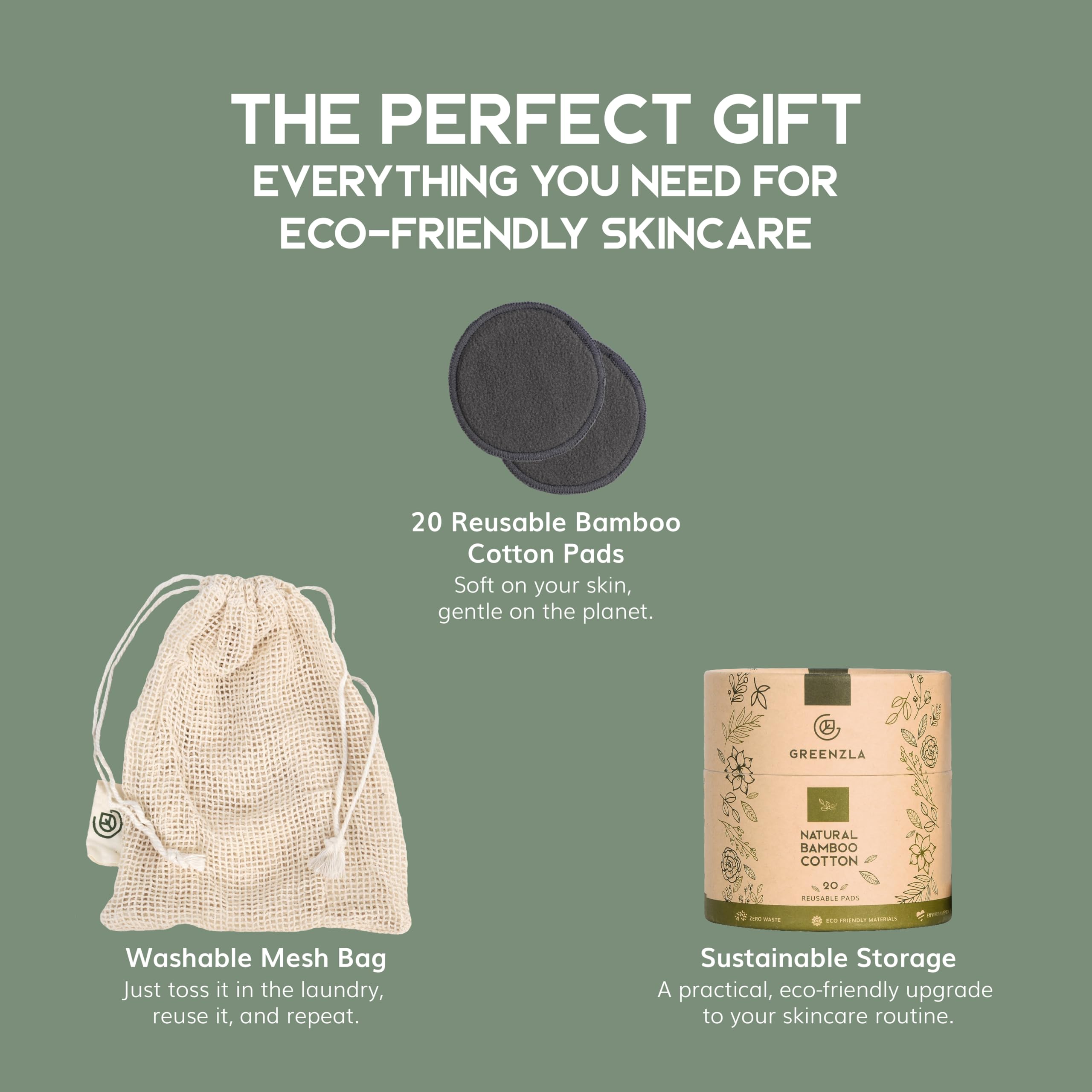Greenzla charcoal bamboo pads closeup showcases soft, stain-resistant cleansing.