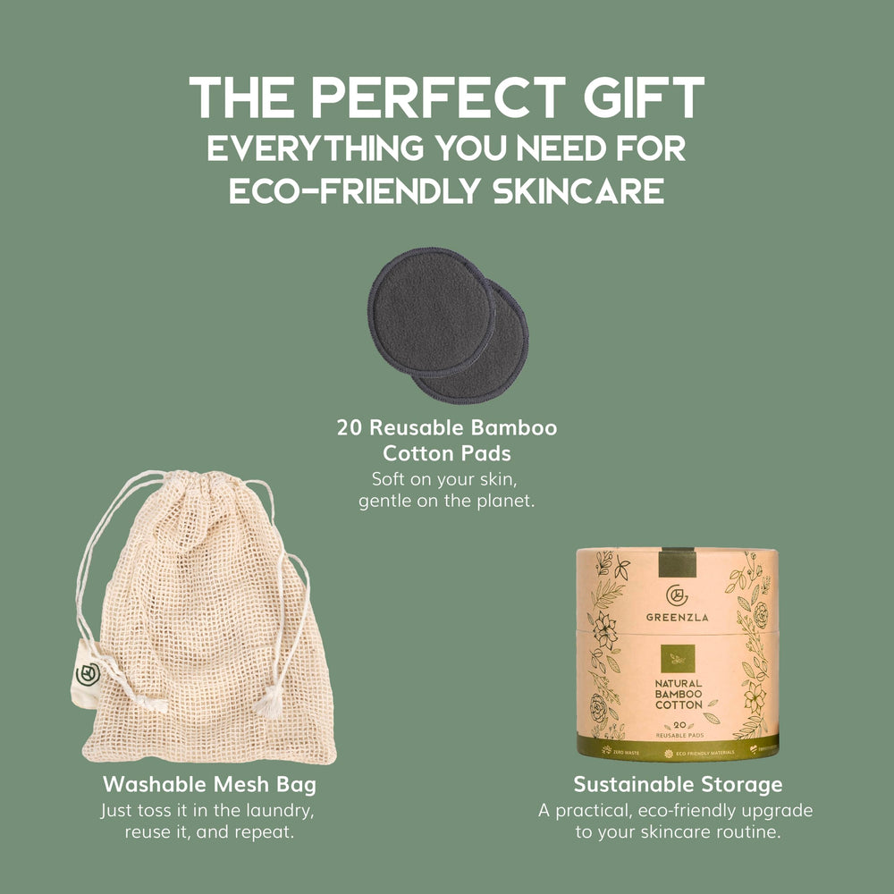 Greenzla charcoal bamboo pads closeup showcases soft, stain-resistant cleansing.