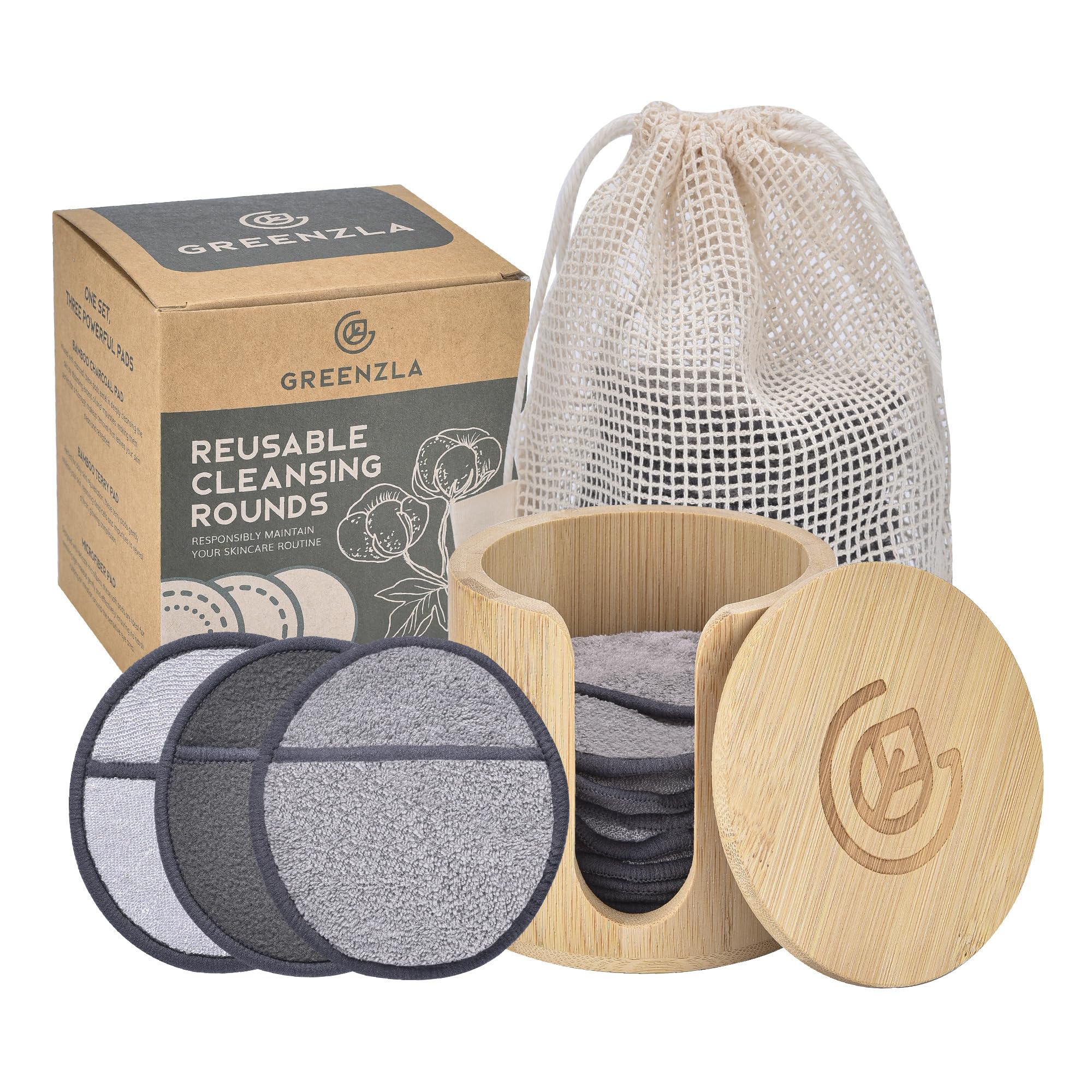 Greenzla reusable makeup remover pads set with microfiber pad for gentle cleansing and removal