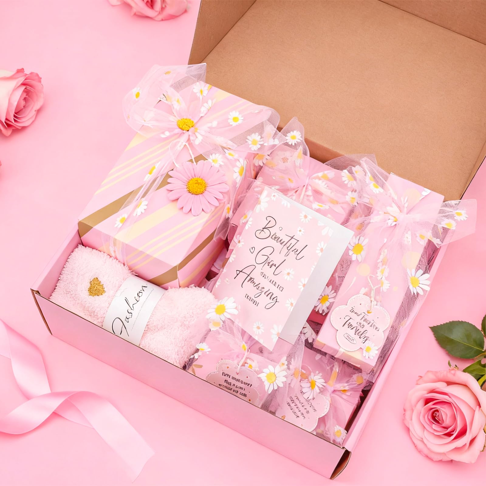GREHELP cozy plush socks and daisy-themed cup for cozy days