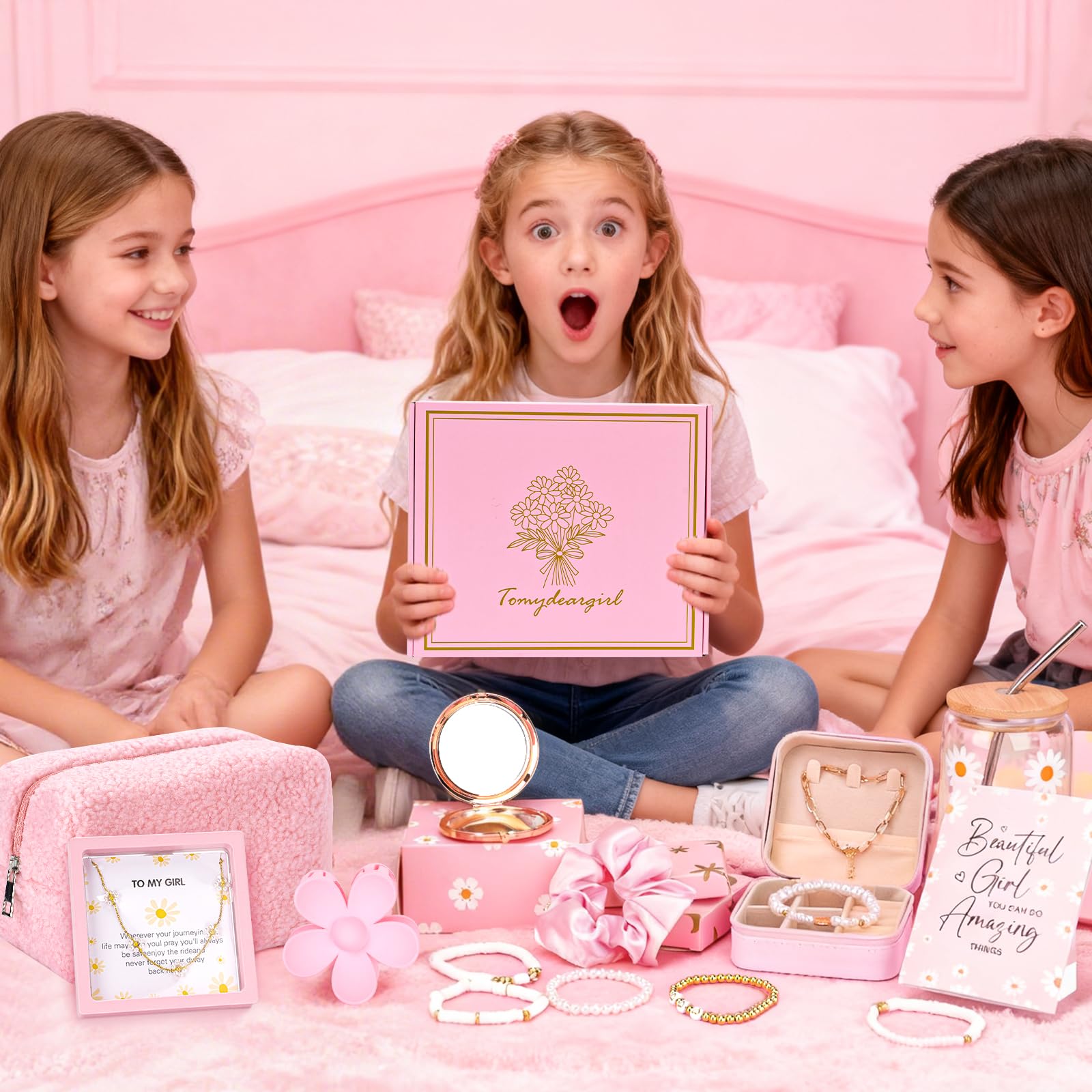 GREHELP rose-gold mirror and plush pouch for quick on-the-go touch-ups