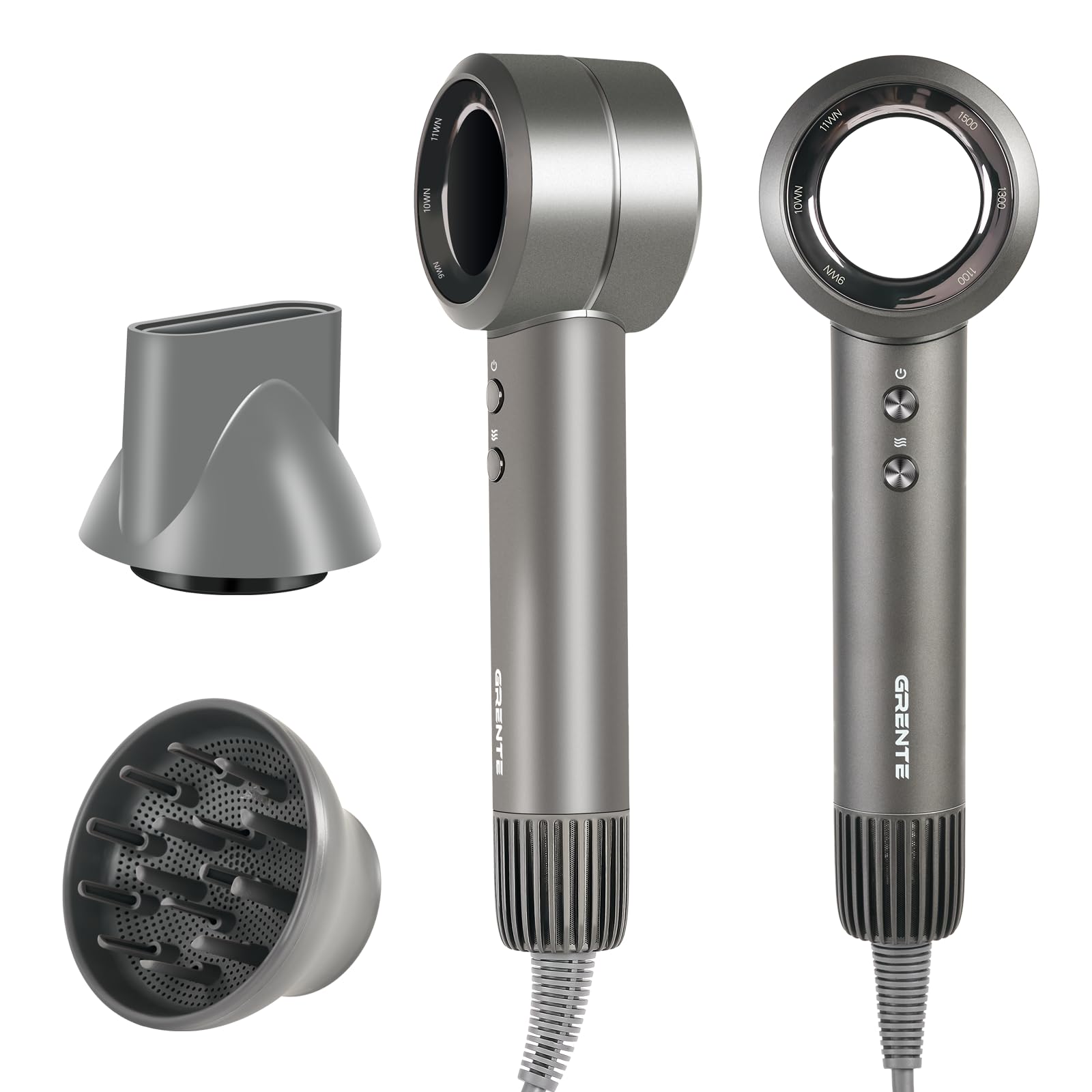 Grente hair dryer with 1500W motor for fast drying and smooth results.