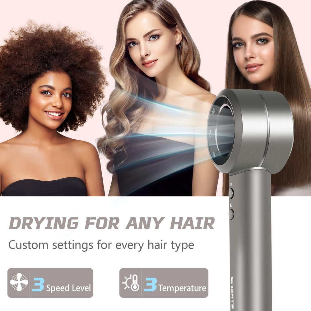 Grente hair dryer in use at a mirror for quick daily blow-dry.