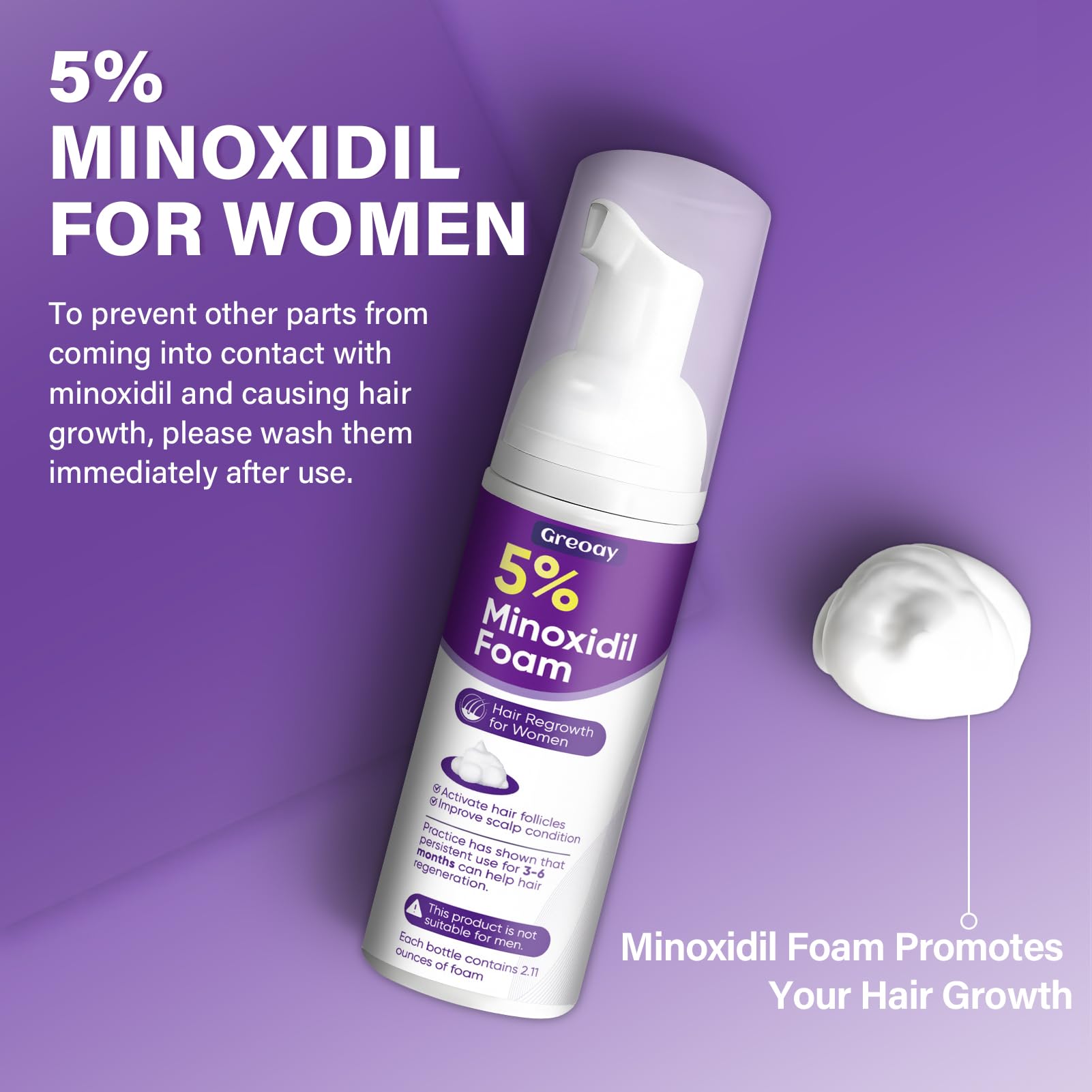 Greoay women's hair growth foam used on thinning area