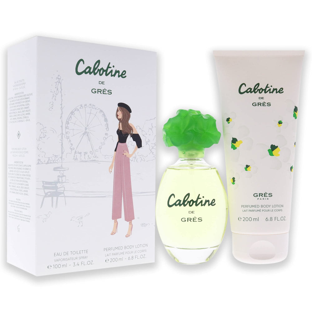 Gres Cabotine body lotion image highlights skin-softening routine and lingering scent.