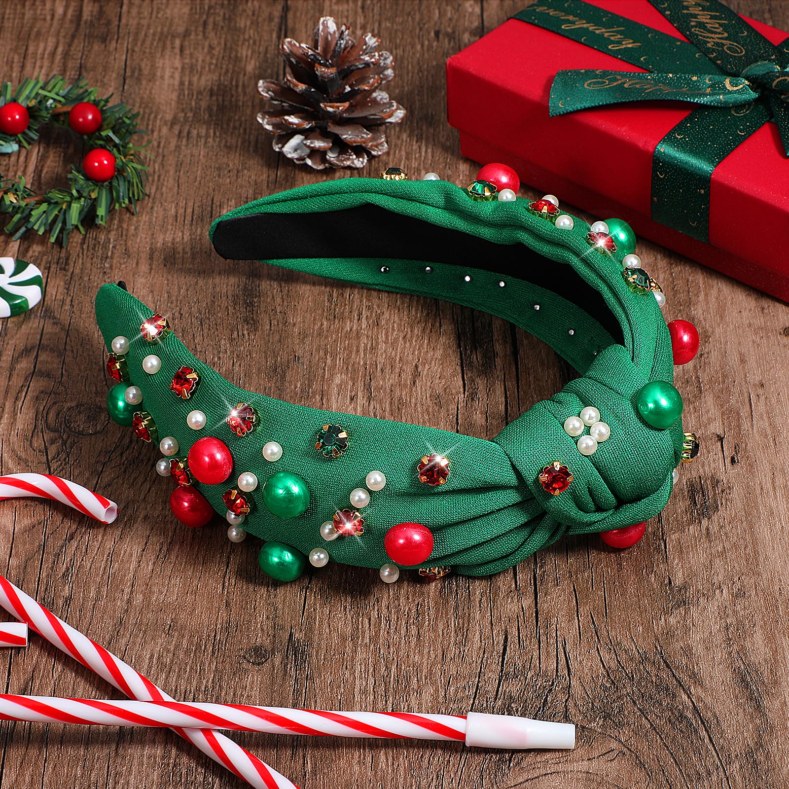 Grevosea green-red Christmas colorway headband with holiday vibe.