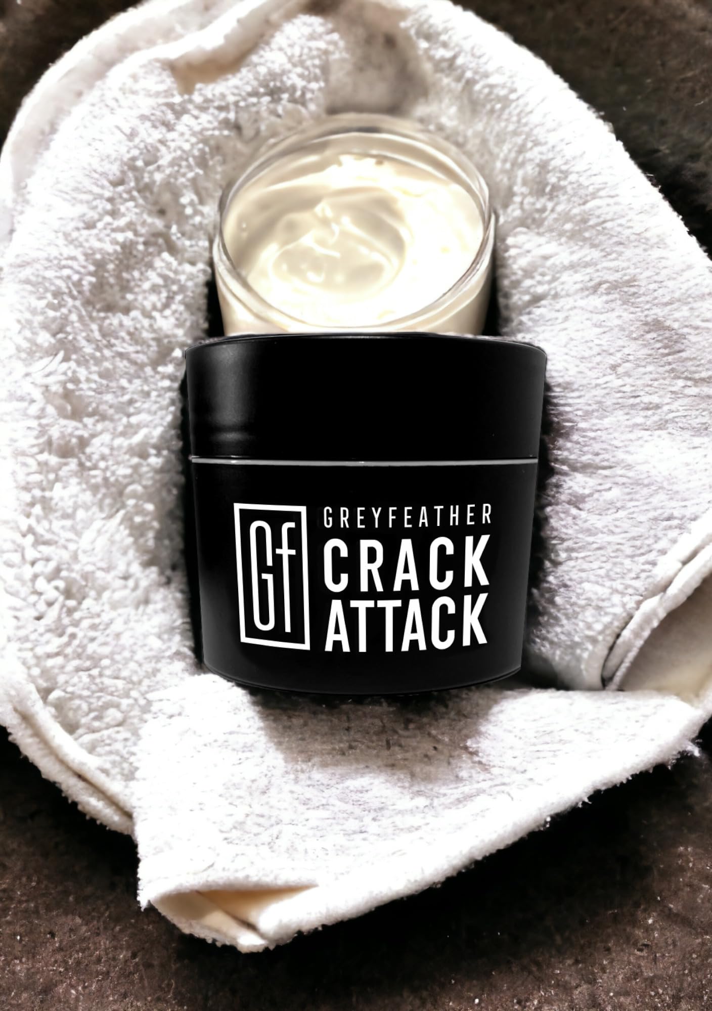 Greyfeather Crack Attack Hand Cream rich texture close-up for nourishing skin.