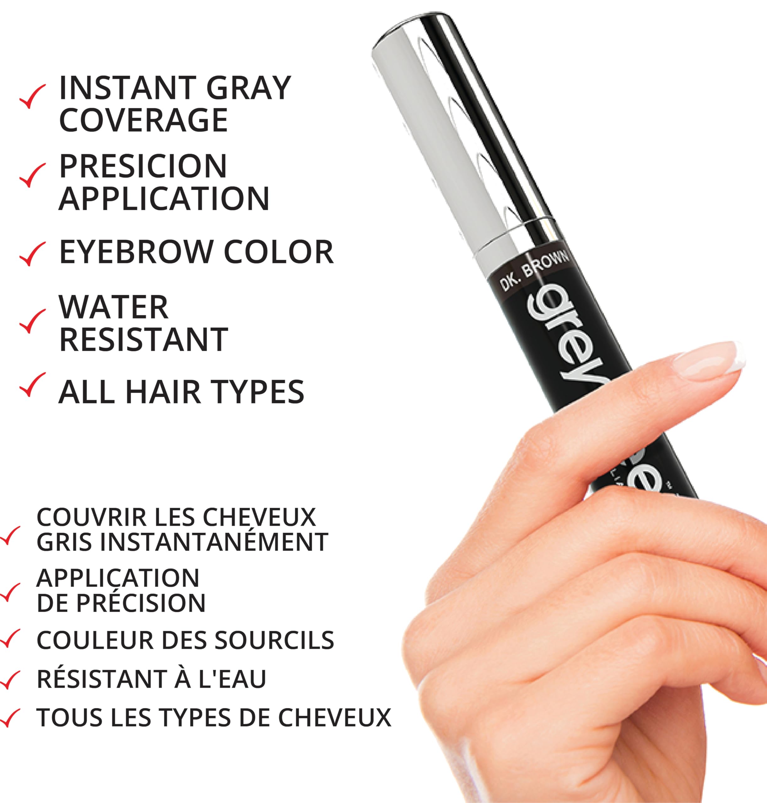 Greyfree hairline concealer provides precise blending for a natural look.