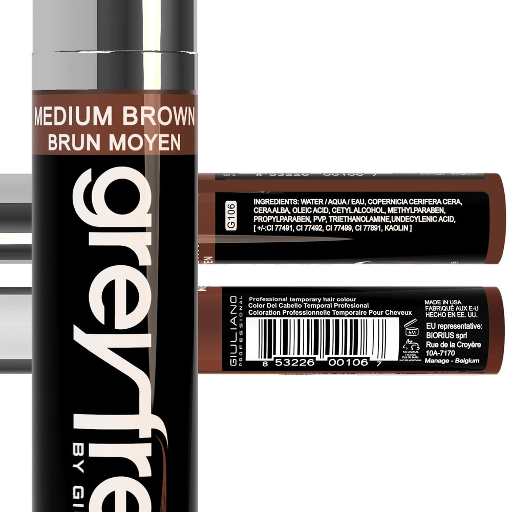 Greyfree root touch up mascara showing seamless gray-root concealment on hairlines.