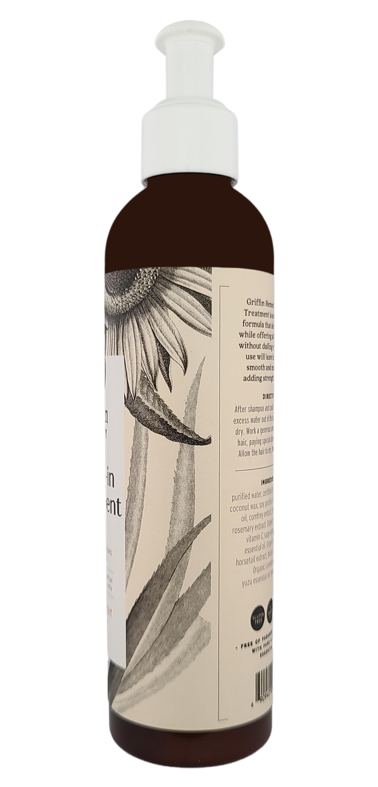 Griffin Remedy leave-in conditioner hair shine close-up shows glossy, healthy strands.