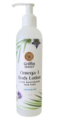 Griffin Remedy Omega-3 Body Lotion unscented pour shows deep hydration for daily use.