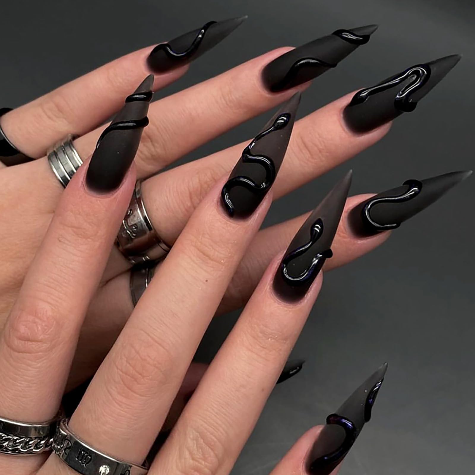 GRITOSE 24-pcs matte black press-on nails package shows full kit for at-home manicure