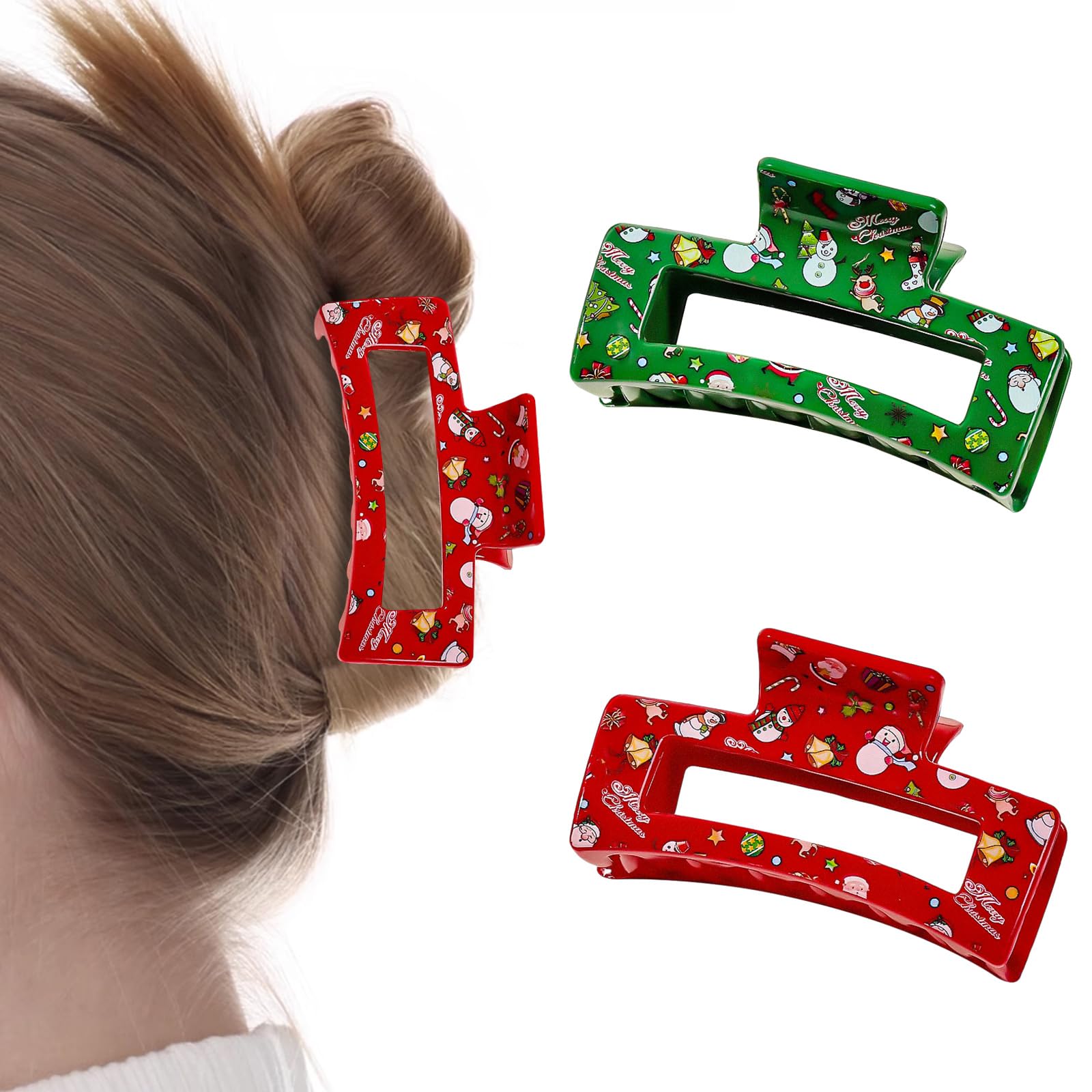 GRITOSE Christmas hair clip closeup in red and green for festive styling